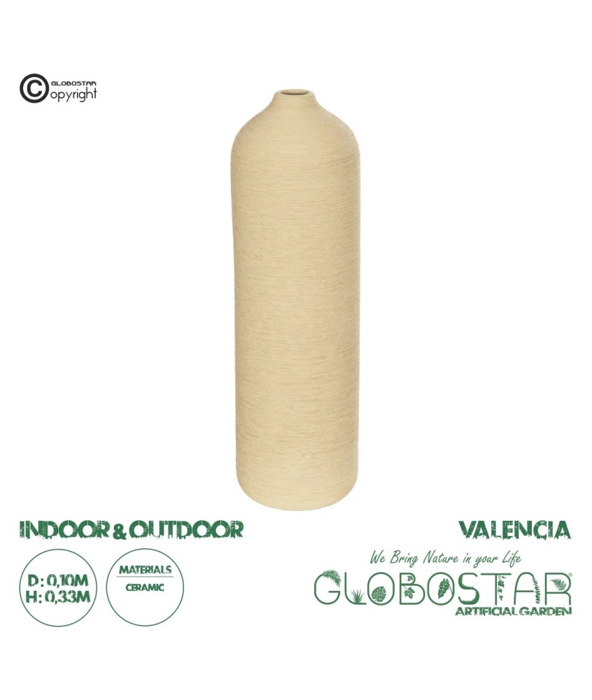 GloboStar® Artificial Garden VALENCIA 21246 Διακοσμητικό Κεραμικό Βάζo Μπεζ Π10 x Μ10 x Υ33 cm